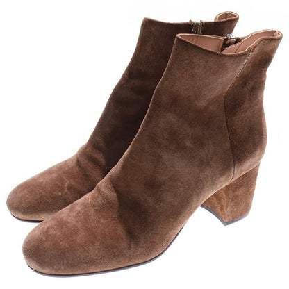 MIU MIU Short Boots Shoes Logo EU 36.5 US 6.5 Suede Leather Brown Authentic