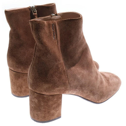 MIU MIU Short Boots Shoes Logo EU 36.5 US 6.5 Suede Leather Brown Authentic