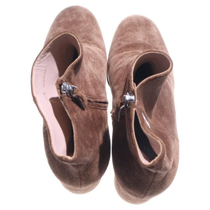 MIU MIU Short Boots Shoes Logo EU 36.5 US 6.5 Suede Leather Brown Authentic