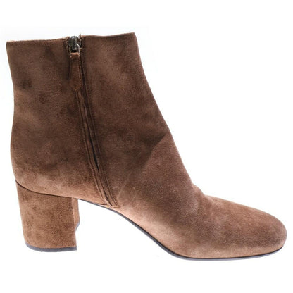 MIU MIU Short Boots Shoes Logo EU 36.5 US 6.5 Suede Leather Brown Authentic