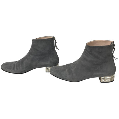MIU MIU Short Boots Shoes Bijou EU 37.5 US 7.5 Suede Gray Authentic
