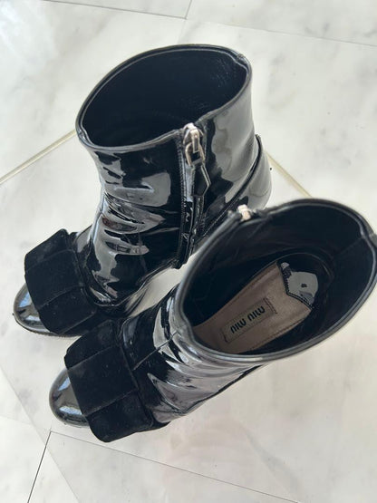 MIU MIU Boots Shoes EU 36 US 6 Ribbon Black Authentic