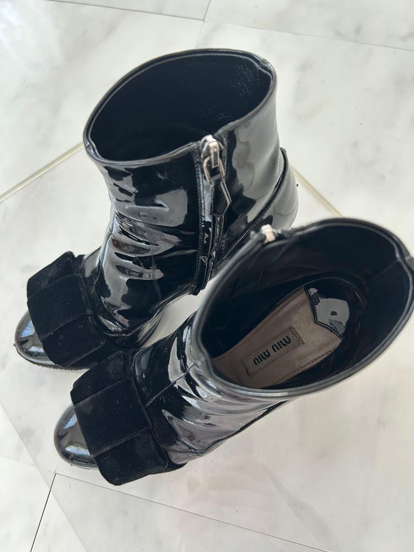 MIU MIU Boots Shoes EU 36 US 6 Ribbon Black Authentic