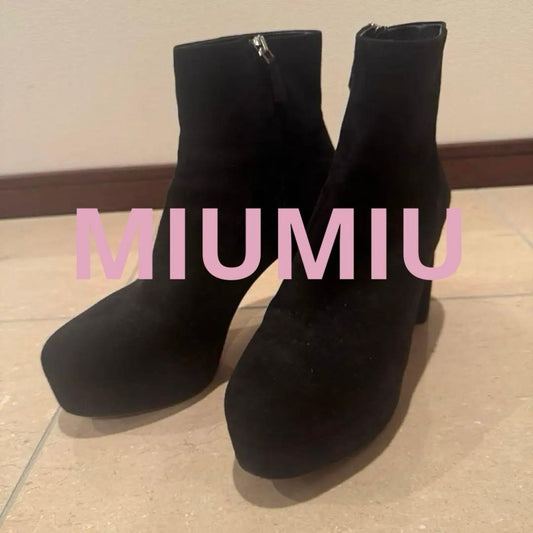 MIU MIU Boots Shoes EU 37.5 US 7.5 Suede Black Authentic