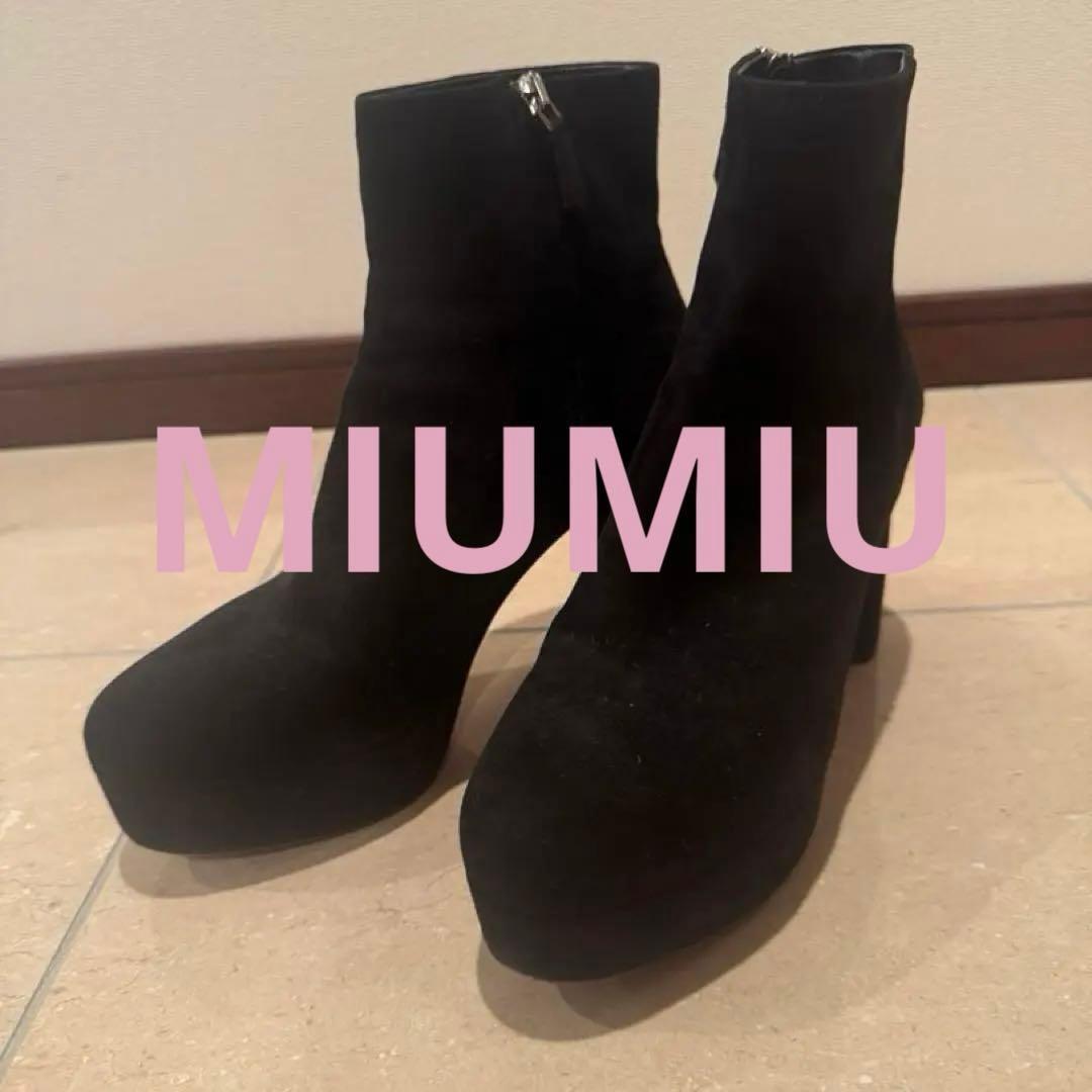 MIU MIU Boots Shoes EU 37.5 US 7.5 Suede Black Authentic