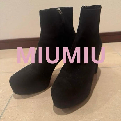 MIU MIU Boots Shoes EU 37.5 US 7.5 Suede Black Authentic