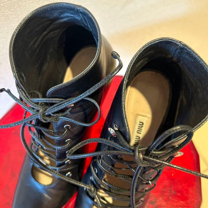 MIU MIU Boots Shoes EU 36.5 US 6.5 Leather Black Authentic