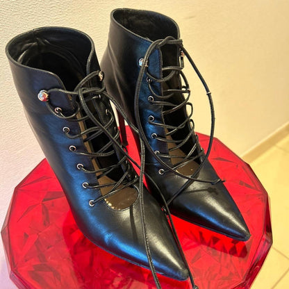 MIU MIU Boots Shoes EU 36.5 US 6.5 Leather Black Authentic