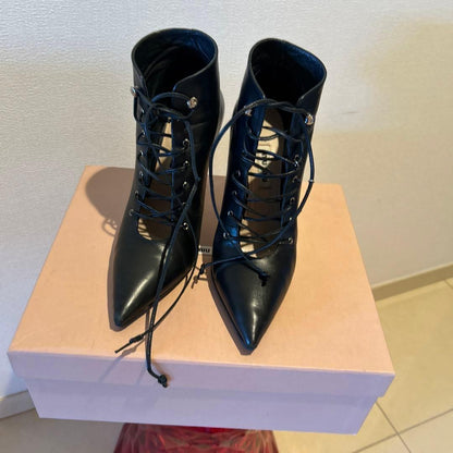 MIU MIU Boots Shoes EU 36.5 US 6.5 Leather Black Authentic
