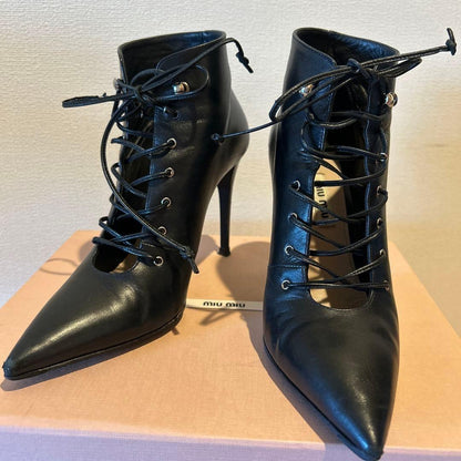 MIU MIU Boots Shoes EU 36.5 US 6.5 Leather Black Authentic