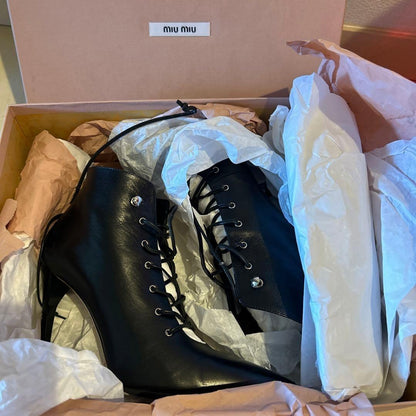 MIU MIU Boots Shoes EU 36.5 US 6.5 Leather Black Authentic