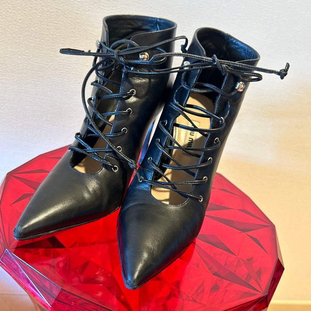 MIU MIU Boots Shoes EU 36.5 US 6.5 Leather Black Authentic
