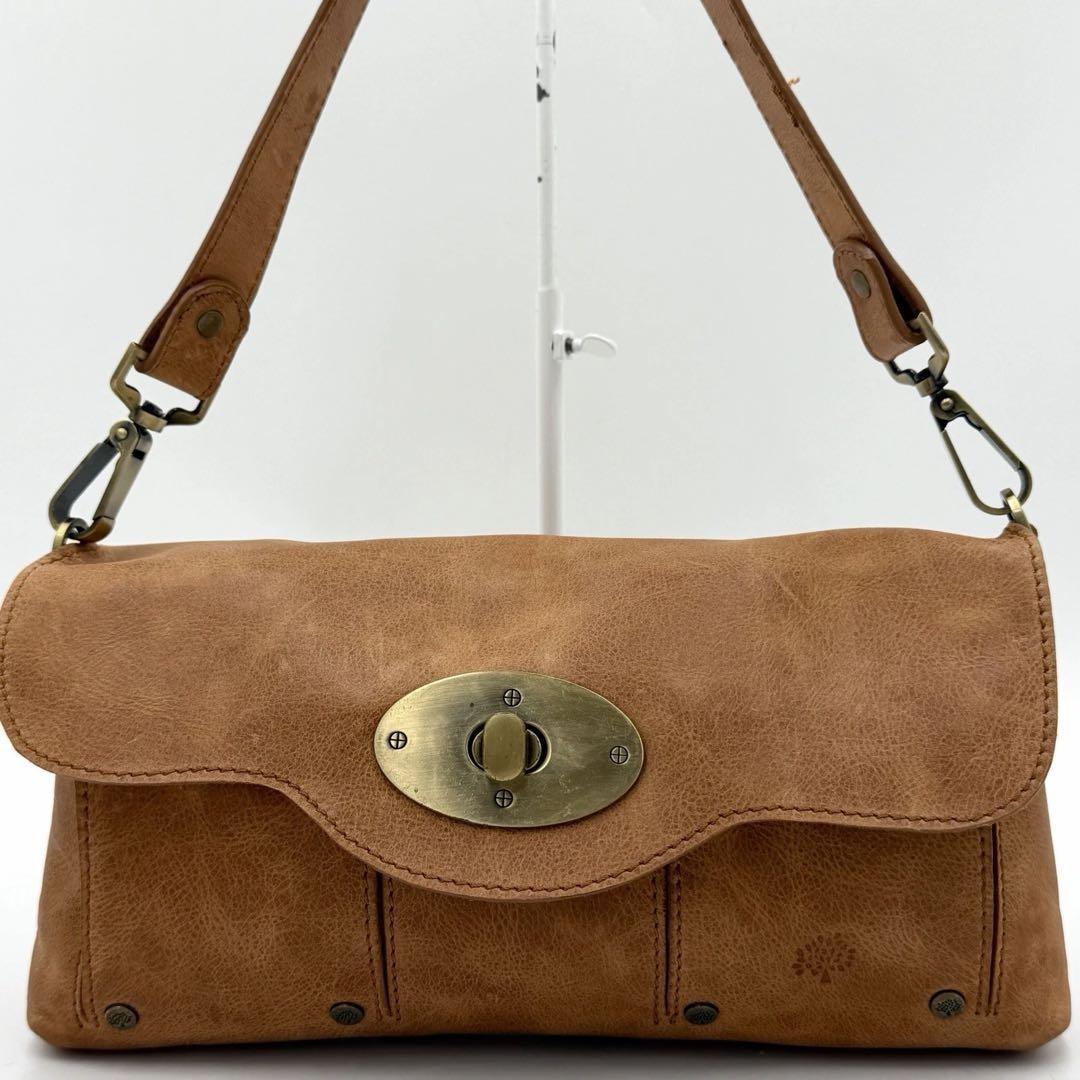 MULBERRY Hand Shoulder Bag Tote Purse 2way Turn Lock Leather Brown Authentic