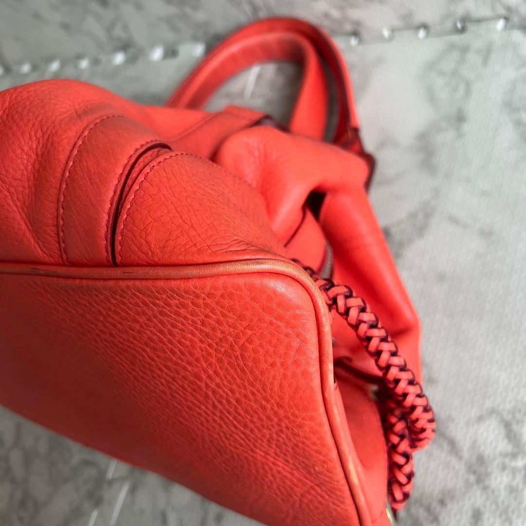 MULBERRY Hand Bag Tote Purse Turn Lock Leather Red Authentic