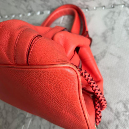 MULBERRY Hand Bag Tote Purse Turn Lock Leather Red Authentic