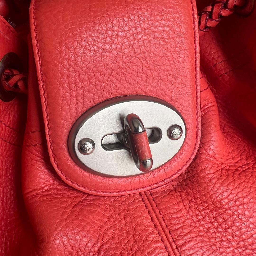 MULBERRY Hand Bag Tote Purse Turn Lock Leather Red Authentic