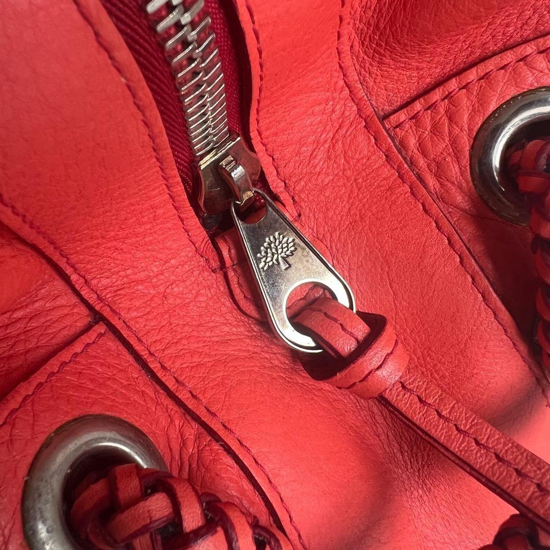 MULBERRY Hand Bag Tote Purse Turn Lock Leather Red Authentic