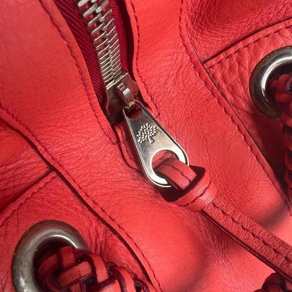 MULBERRY Hand Bag Tote Purse Turn Lock Leather Red Authentic