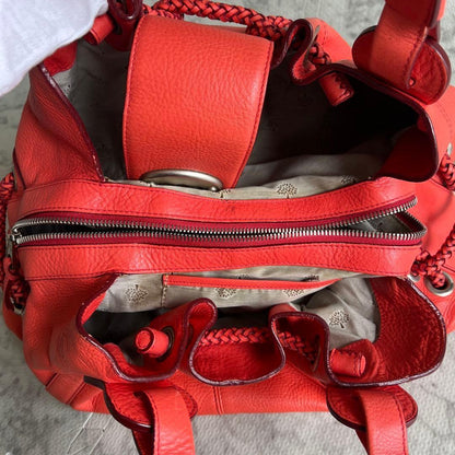 MULBERRY Hand Bag Tote Purse Turn Lock Leather Red Authentic