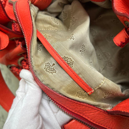 MULBERRY Hand Bag Tote Purse Turn Lock Leather Red Authentic