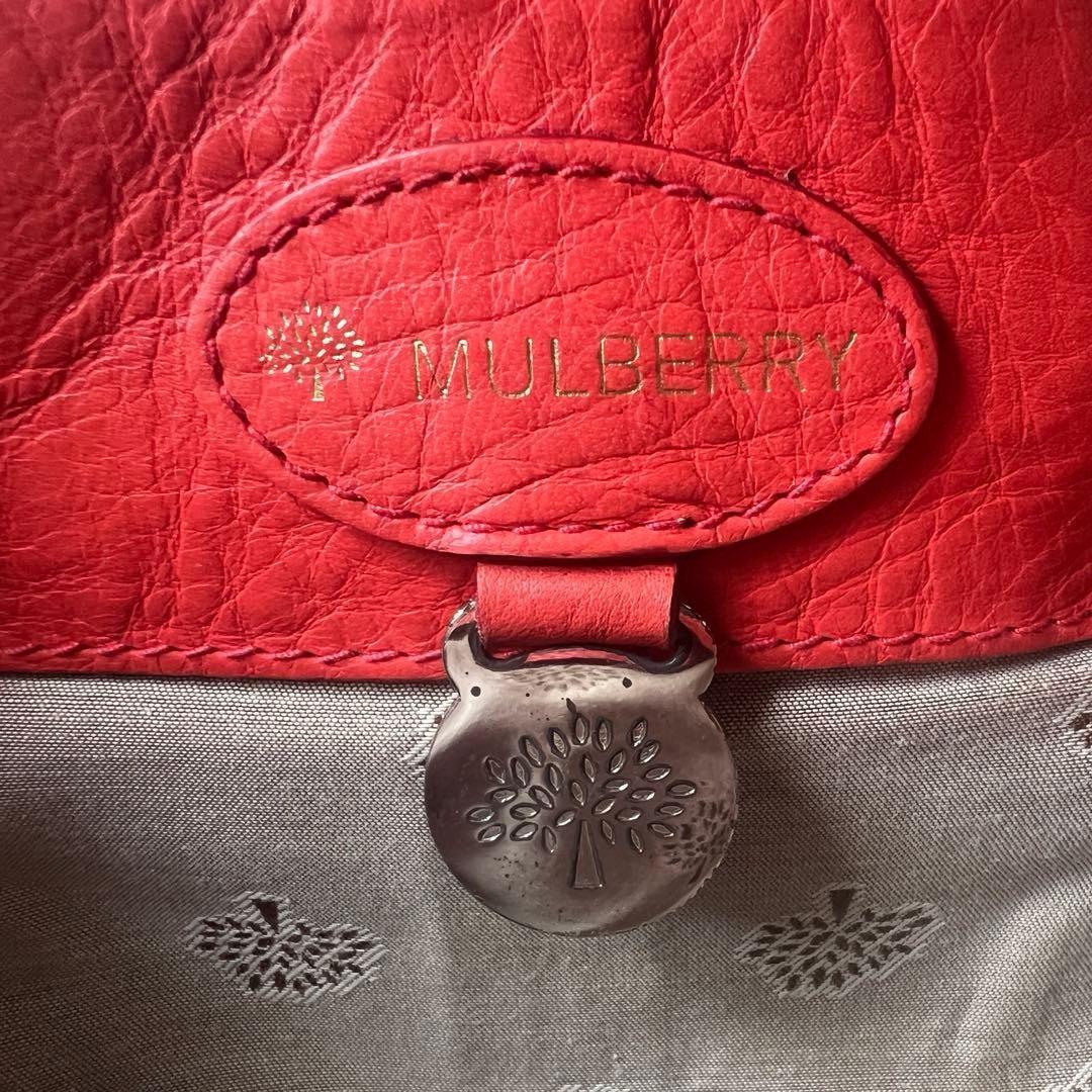 MULBERRY Hand Bag Tote Purse Turn Lock Leather Red Authentic