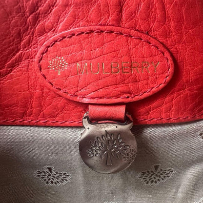 MULBERRY Hand Bag Tote Purse Turn Lock Leather Red Authentic