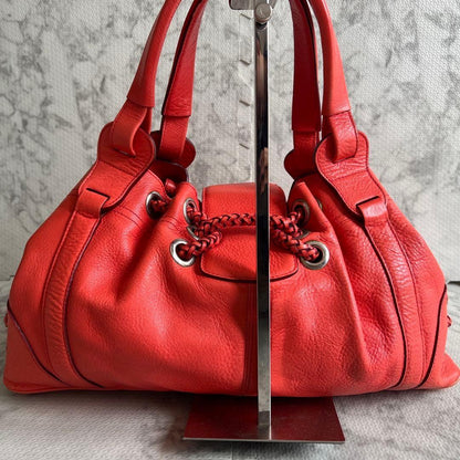 MULBERRY Hand Bag Tote Purse Turn Lock Leather Red Authentic