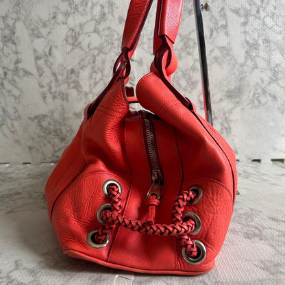 MULBERRY Hand Bag Tote Purse Turn Lock Leather Red Authentic
