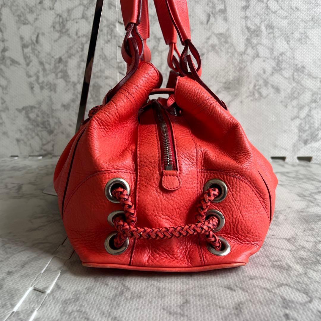 MULBERRY Hand Bag Tote Purse Turn Lock Leather Red Authentic