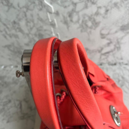 MULBERRY Hand Bag Tote Purse Turn Lock Leather Red Authentic