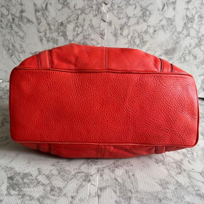MULBERRY Hand Bag Tote Purse Turn Lock Leather Red Authentic