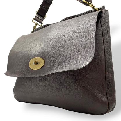 MULBERRY Shoulder Bag Purse Turn Lock Leather Brown Authentic