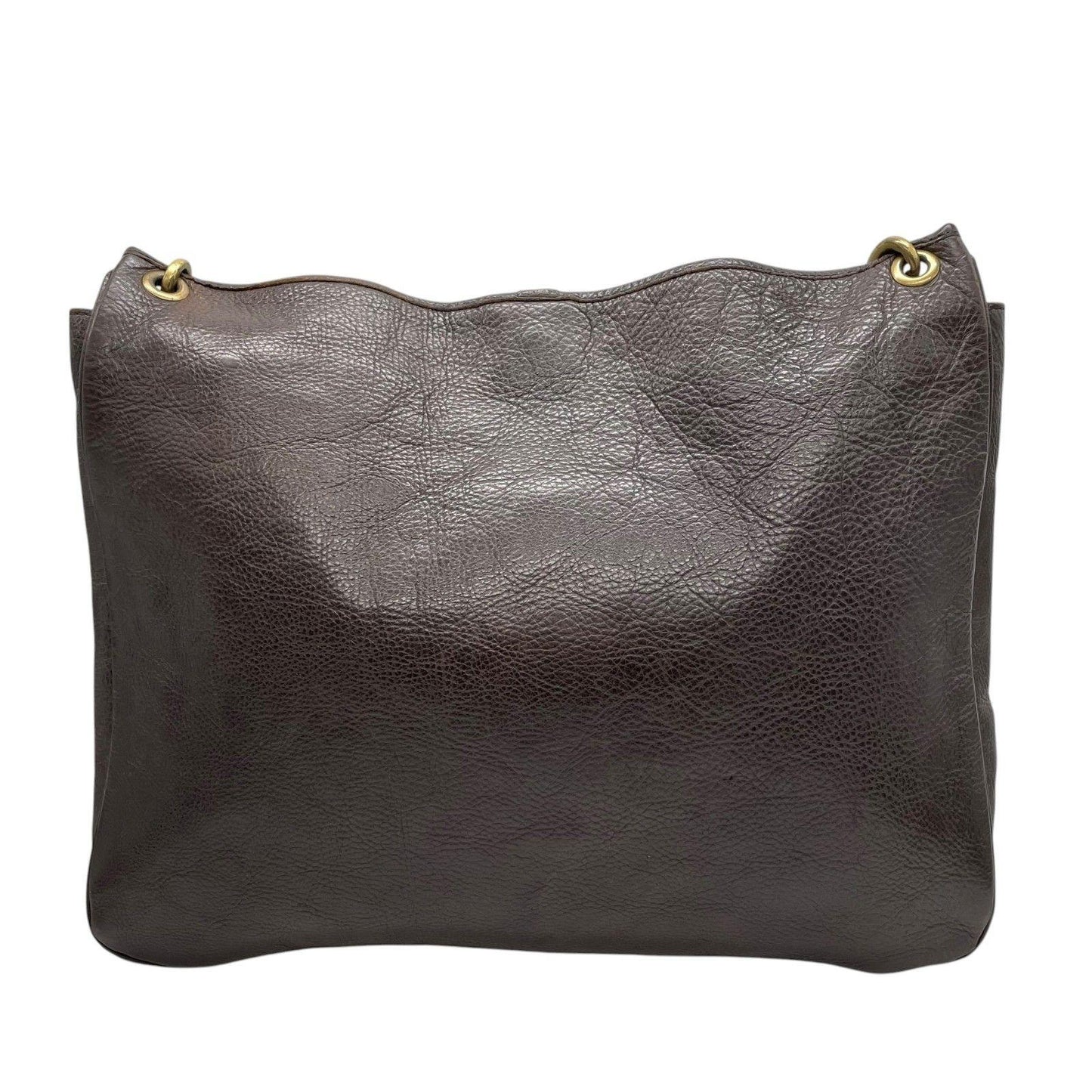 MULBERRY Shoulder Bag Purse Turn Lock Leather Brown Authentic