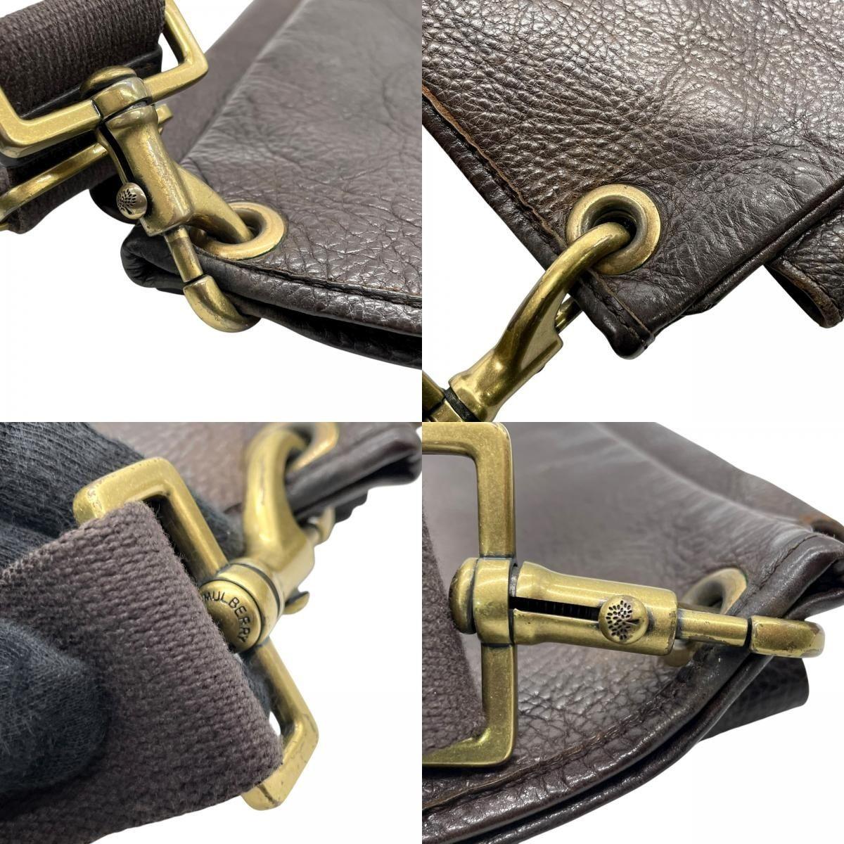 MULBERRY Shoulder Bag Purse Turn Lock Leather Brown Authentic