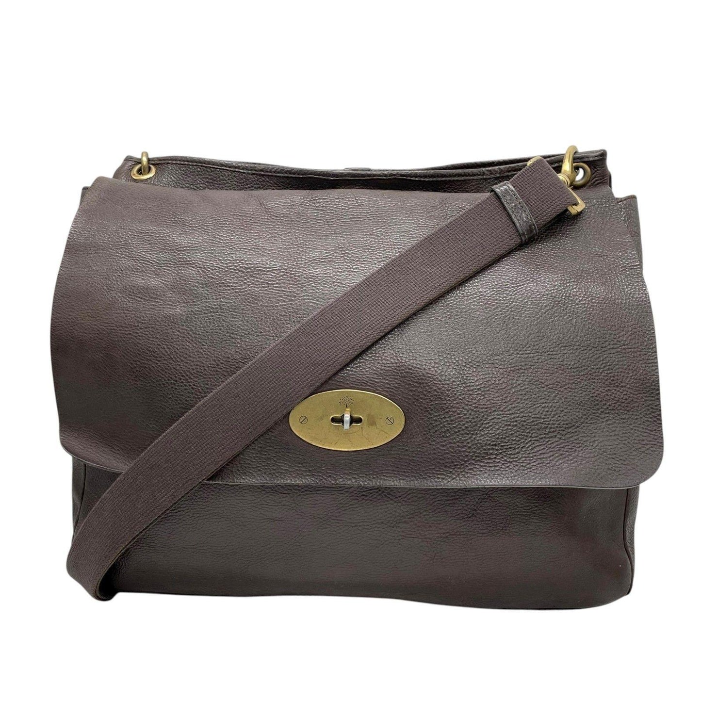 MULBERRY Shoulder Bag Purse Turn Lock Leather Brown Authentic