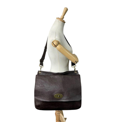 MULBERRY Shoulder Bag Purse Turn Lock Leather Brown Authentic