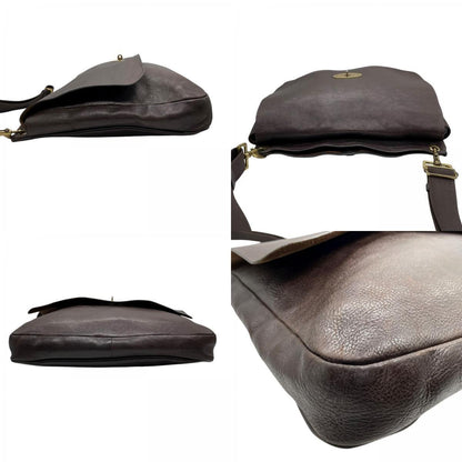 MULBERRY Shoulder Bag Purse Turn Lock Leather Brown Authentic