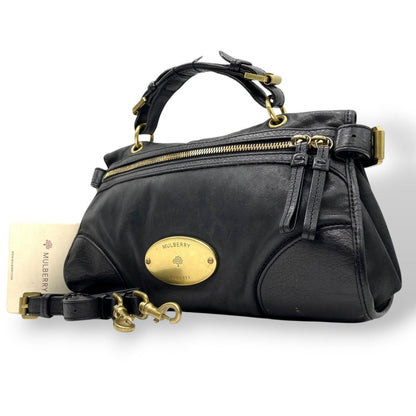 MULBERRY Hand Shoulder Bag Tote Purse 2way Logo Leather Black Authentic