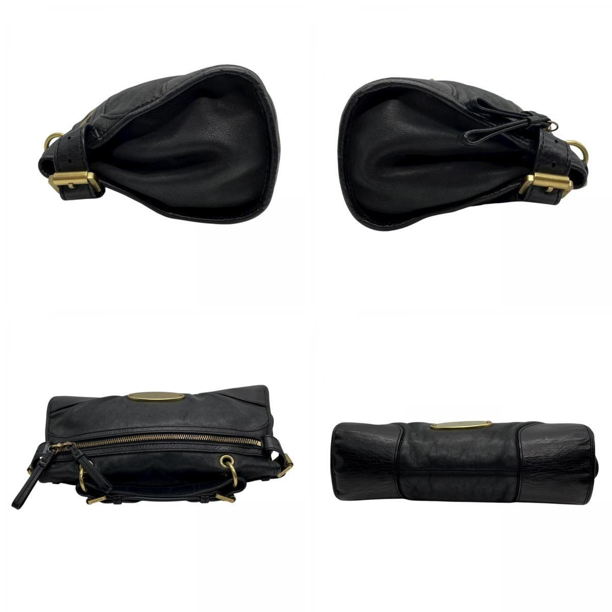 MULBERRY Hand Shoulder Bag Tote Purse 2way Logo Leather Black Authentic