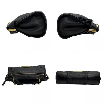 MULBERRY Hand Shoulder Bag Tote Purse 2way Logo Leather Black Authentic