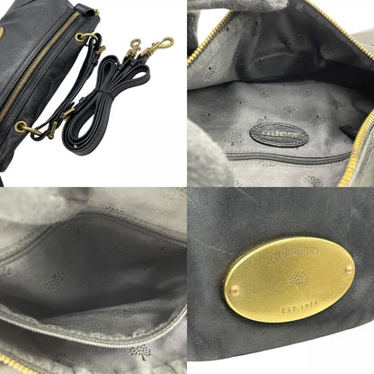 MULBERRY Hand Shoulder Bag Tote Purse 2way Logo Leather Black Authentic