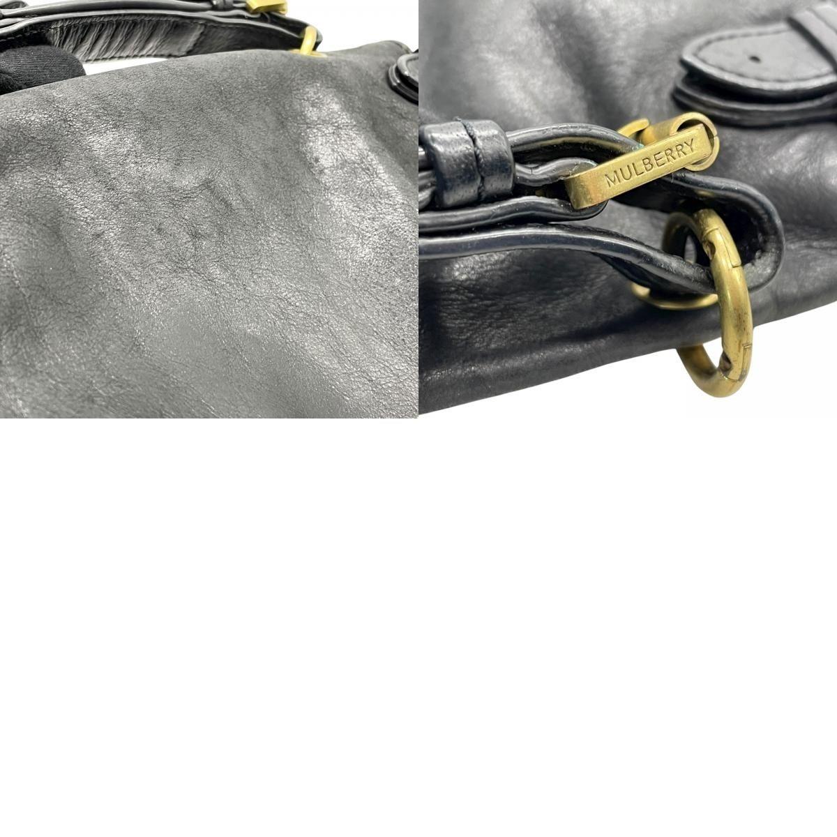 MULBERRY Hand Shoulder Bag Tote Purse 2way Logo Leather Black Authentic