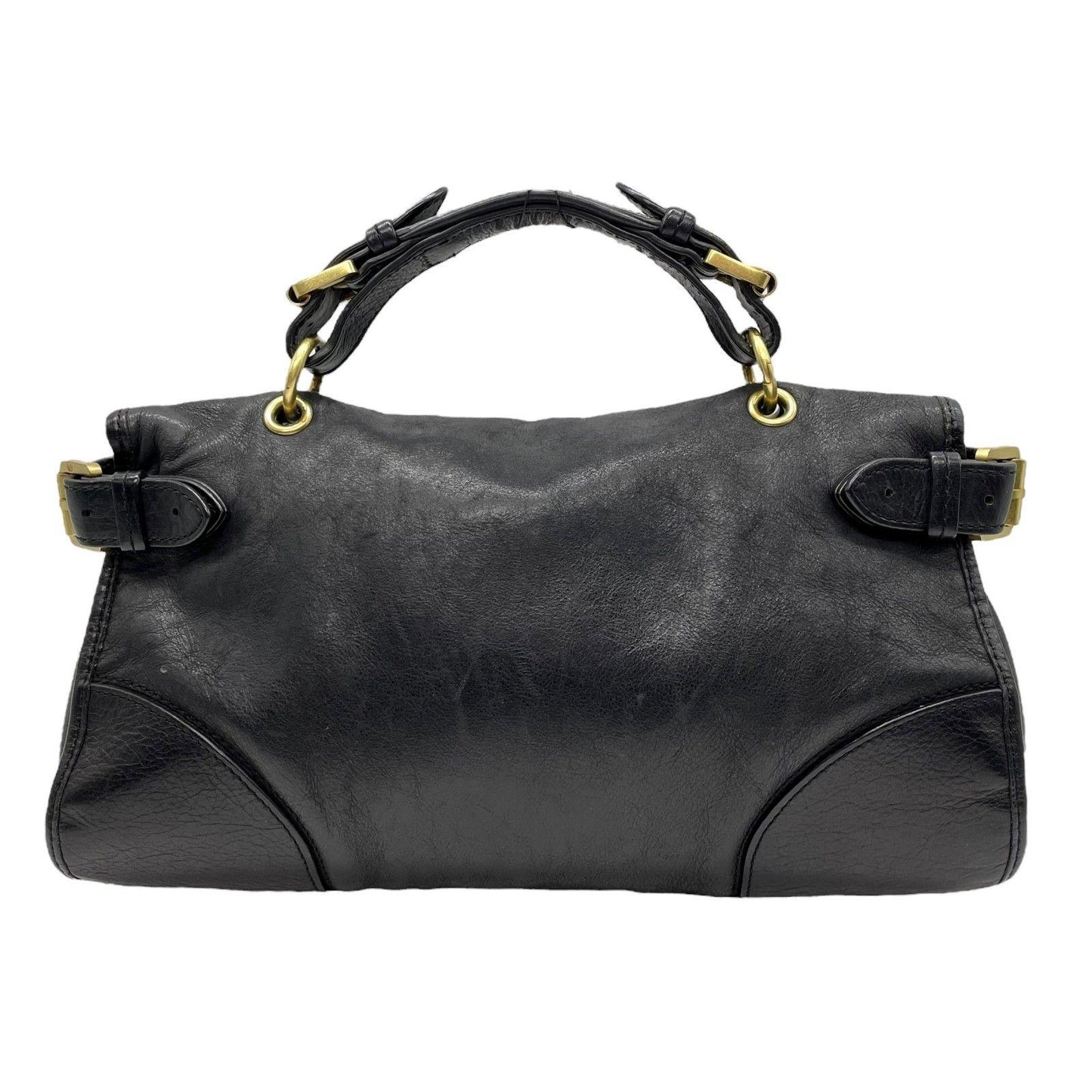 MULBERRY Hand Shoulder Bag Tote Purse 2way Logo Leather Black Authentic