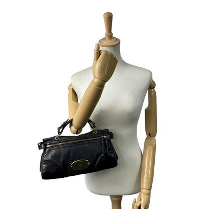 MULBERRY Hand Shoulder Bag Tote Purse 2way Logo Leather Black Authentic