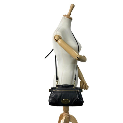 MULBERRY Hand Shoulder Bag Tote Purse 2way Logo Leather Black Authentic