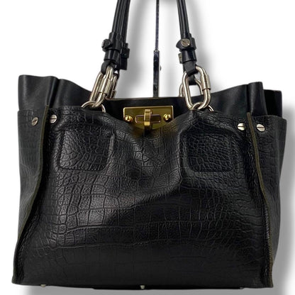 Chloe Hand Bag Tote Purse Cyndi Embossed Leather Black Authentic