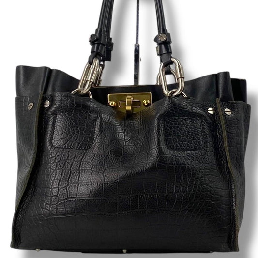 Chloe Hand Bag Tote Purse Cyndi Embossed Leather Black Authentic