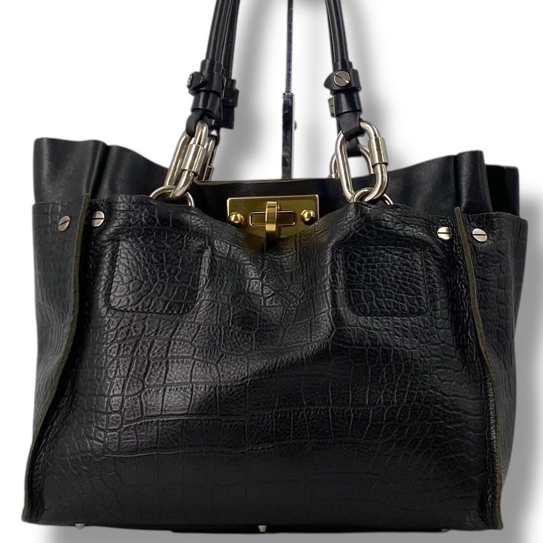 Chloe Hand Bag Tote Purse Cyndi Embossed Leather Black Authentic