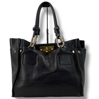 Chloe Hand Bag Tote Purse Cyndi Embossed Leather Black Authentic