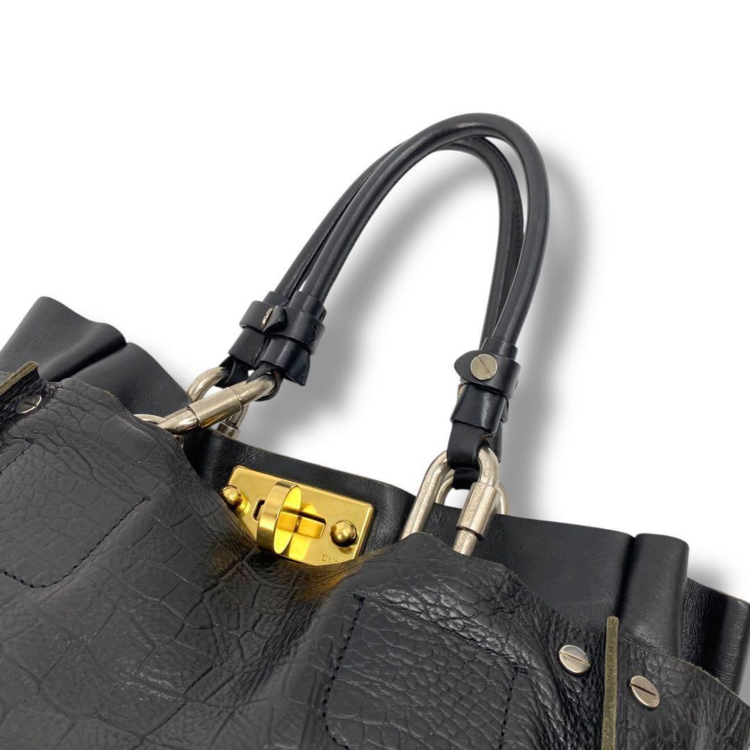 Chloe Hand Bag Tote Purse Cyndi Embossed Leather Black Authentic